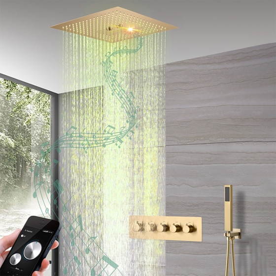 Ciel de pluie led, composition de douche bluetooth musical Orion 400x400 mm