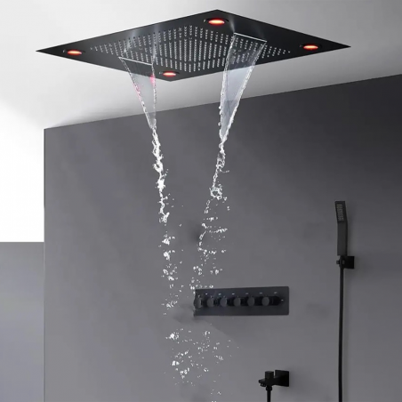 Ciel de pluie led, composition de douche noir mat City Music Bluetooth massant