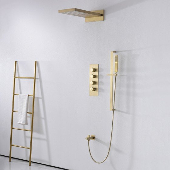 Douche pluie murale dorée, thermostatique, Eops