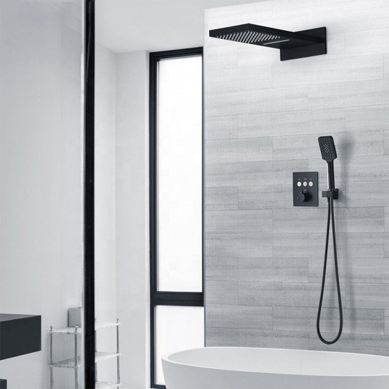 Douche pluie murale noire mat, thermostatique, Titan