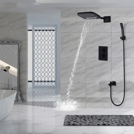 Douche pluie murale noire mat, thermostatique, Eres