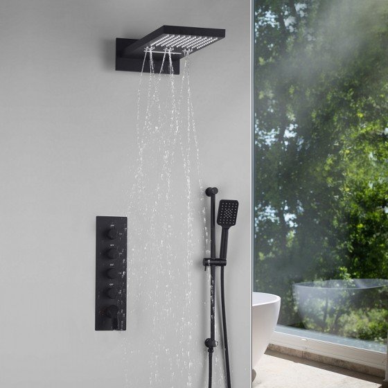 Douche ciel de pluie murale noire mat, Snap 550 x 230 mm